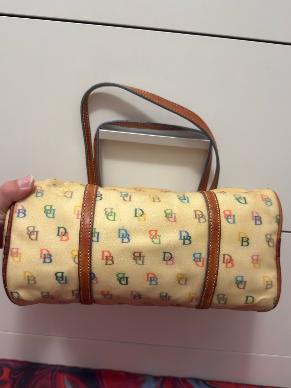 Vintage Y2K Dooney & Bourke Multi Color Monogram Barrel Satchel Bag - Picture 8 of 9